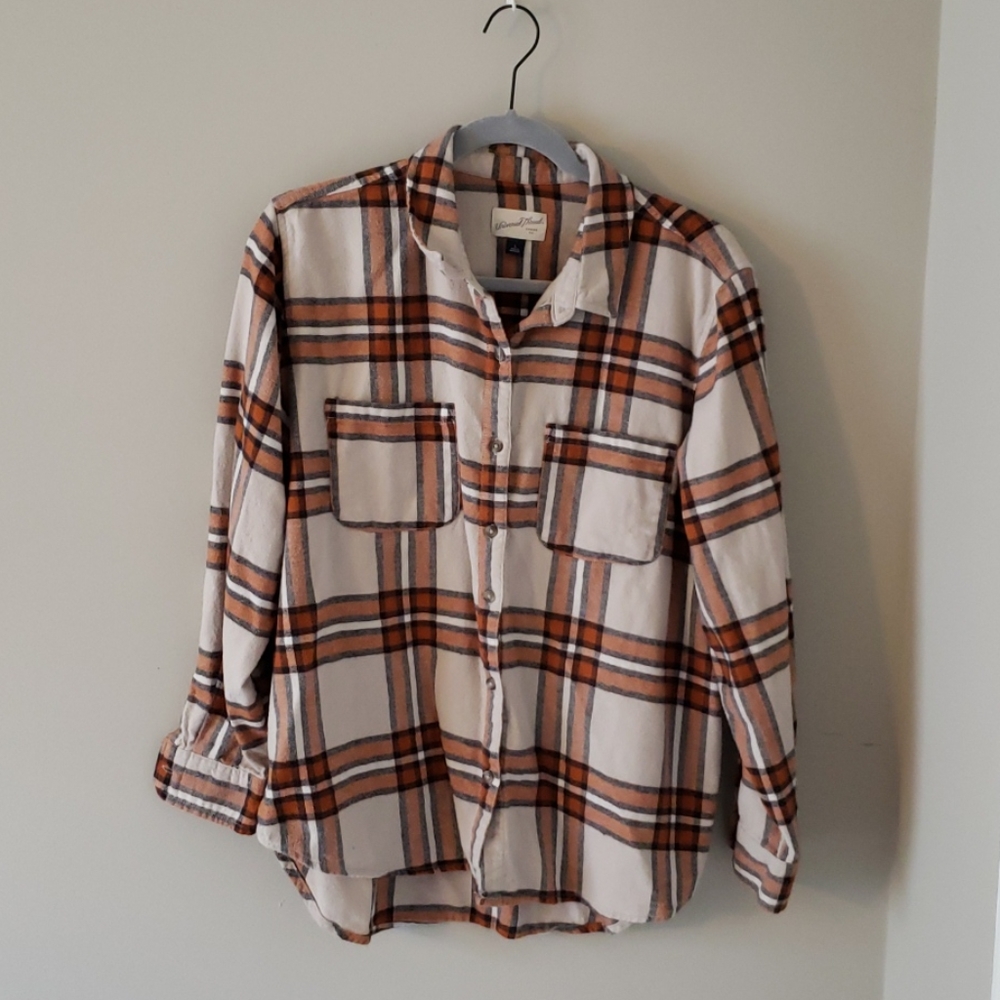 Orange/Cream Plaid Flannel Shirt